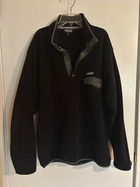 Patagonia Black Fleece Pullover with Olive Trim and Logo Detail